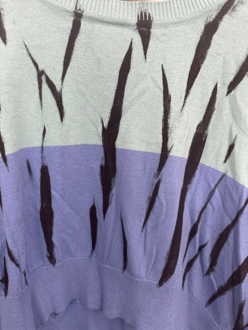 Planet Teal & Blue Cropped Knit Sweater with Black Brushstroke Detail - Picture 2 of 4
